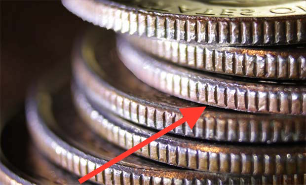 Stack of coins with ridges